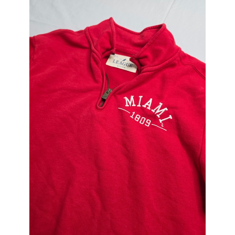 League Miami RedHawks Football Sweatshirt Men's Medium Red Fleece Lined 1/4 Zip - Picture 3 of 7